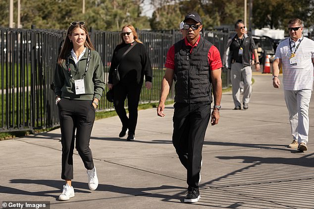 Kai and Tiger were flanked by security as they arrived to watch the final round of the Genesis