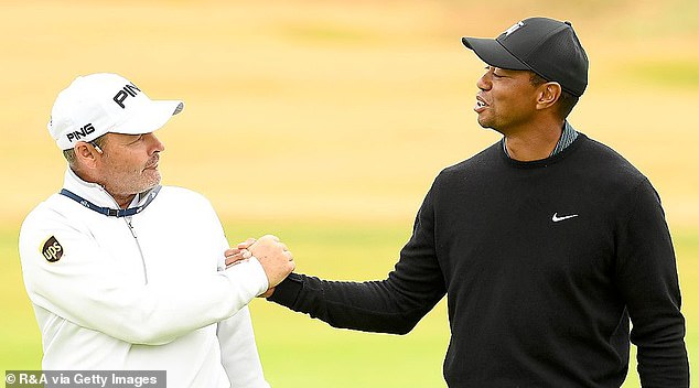Foster (left, pictured with Woods, Right) said that Trump was 'entertaing to play with'