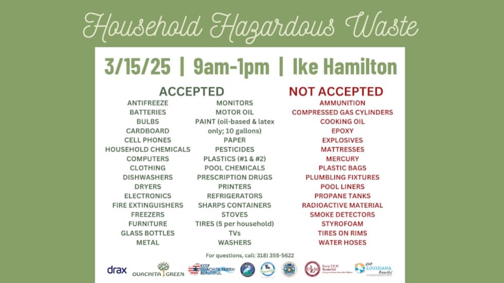 Ouachita Green Household Hazardous Waste Day list