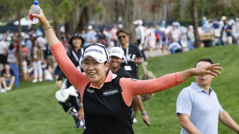 A Lim Kim reacts after winning the Hilton Grand Vacations Tournament of Champions LPGA golf tournament in Orlando, Florida.