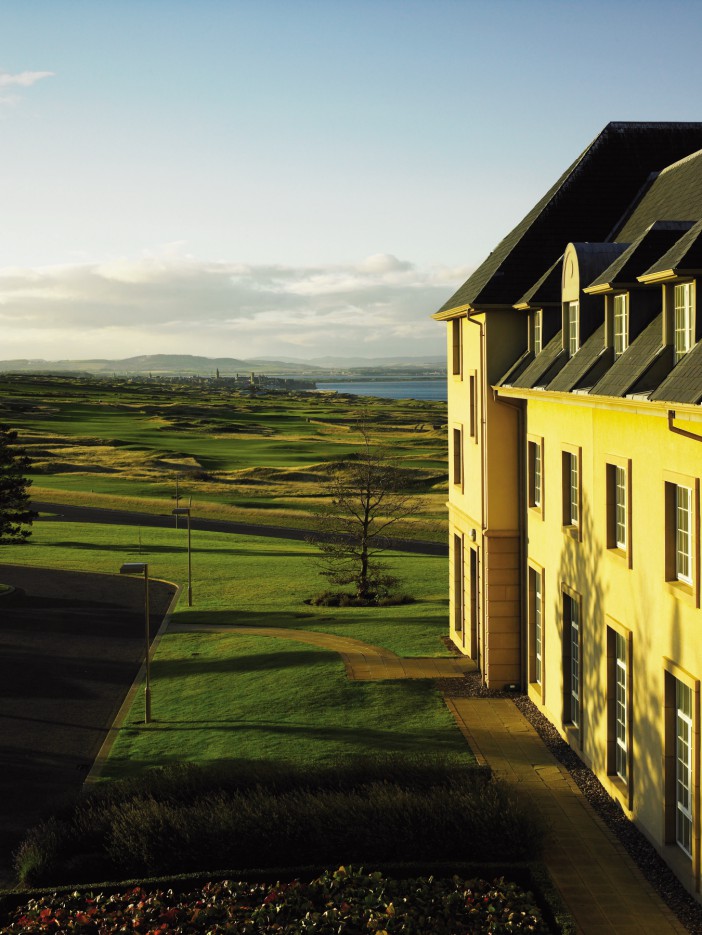 Fairmont Hotel in St Andrews, Scotland, overlooking a golf course.