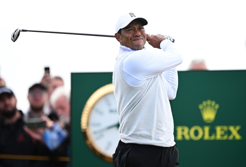 Tiger Woods teeing off at the British Open.