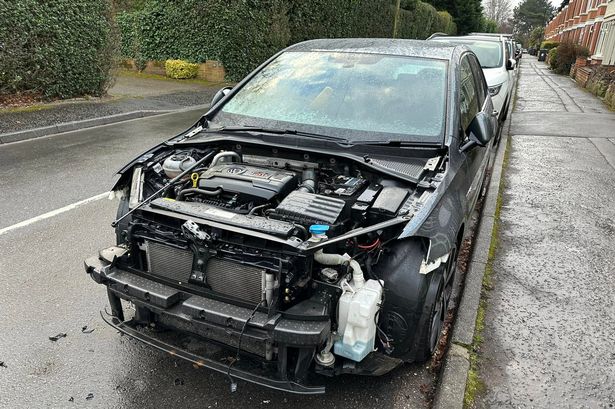 This grey Golf GTI was stripped of its front end parts by a 'car cannibal' in Eastern Road, Boldmere, Sutton Coldfield in the early hours 