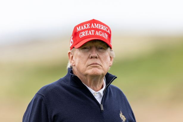 Donald Trump, pictured on the golf course in 2023, has blasted the vandalism