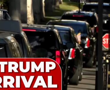 MASSIVE MOTORCADE surrounds TRUMP as he arrives at WEST PALM BEACH golf course