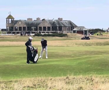 Niklas Norgaard Golf Swing iron shot front on 17th St. Andrews Dunhill Links 2024