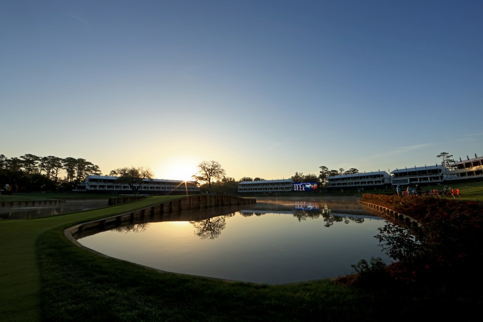 Sunrise over the 17th hole at the Players Championship.