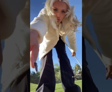 Golf transition into my outfit!🏌️‍♀️#cartgirl #bevcart #golf #barbie #golfgirls #golflife #golfers
