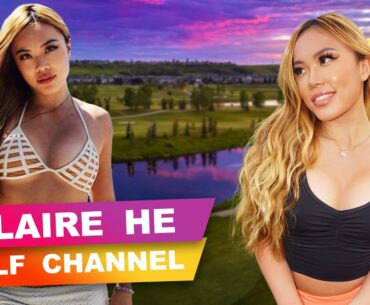 Claire He balances golf ball in her cleavage and tees in underwear as she teases sexiest