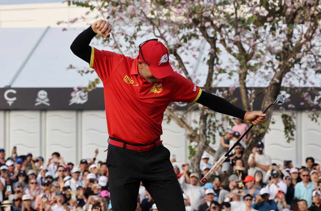 Sergio Garcia celebrates on the 18th green. Photo: Reuters