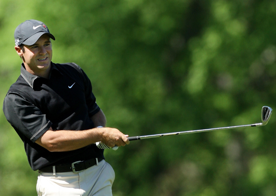 Trevor Immelman of South Africa hits a shot during the final round of the 2008 Masters Tournament at Augusta National Golf Club.