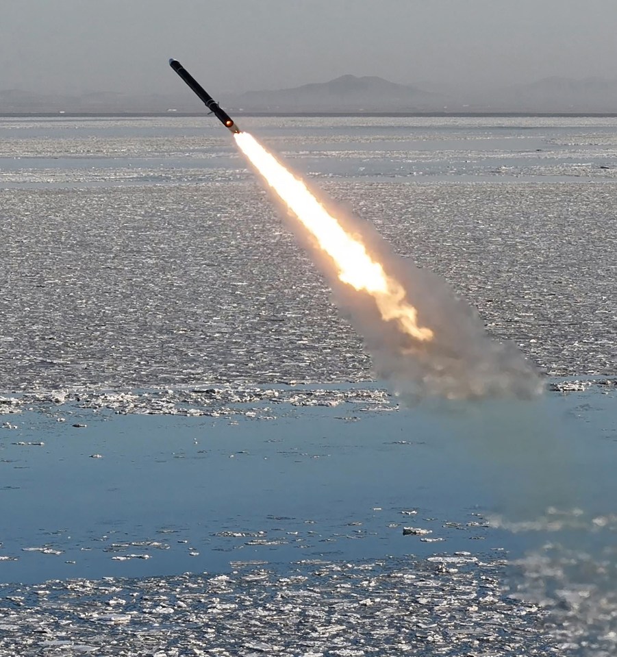 Photo of a strategic cruise missile launching over icy water.