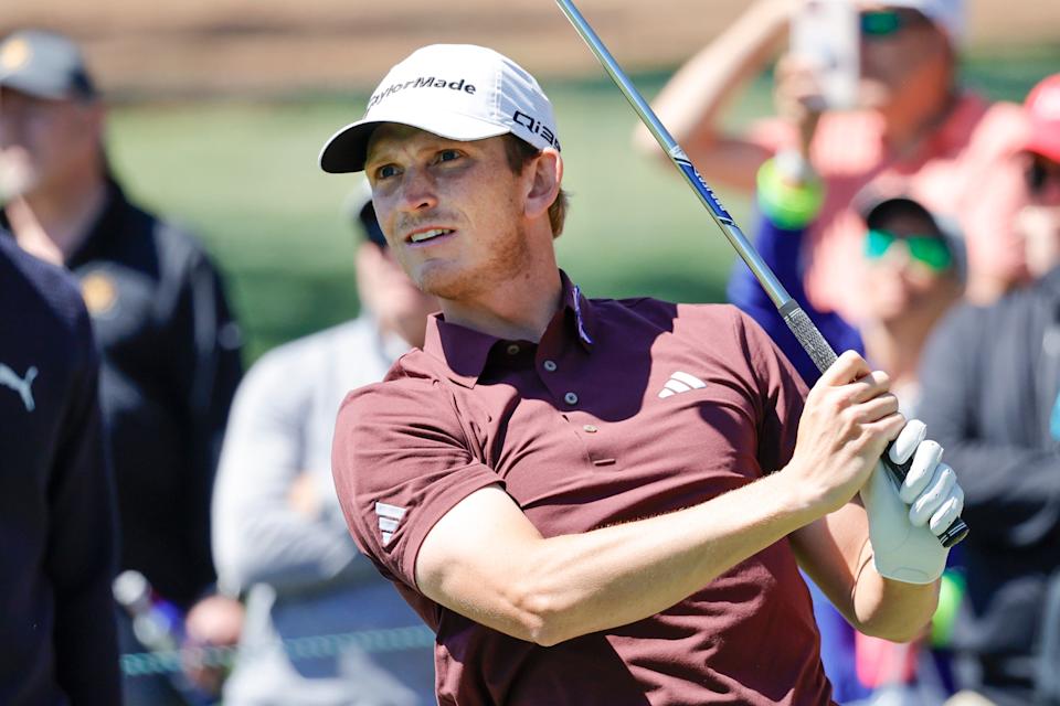 Jacob Bridgeman plays his shot from the eighth tee during the second round of the 2025 Valspar Championship at Innisbrook Resort.