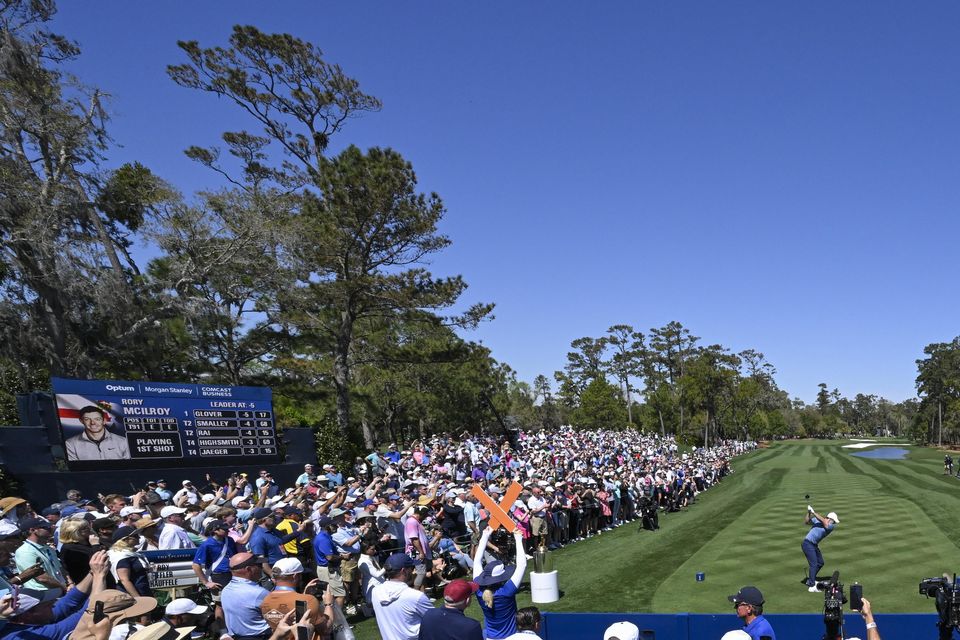 Rory McIlroy hits a tee-shot on the first hole during the opening round of the Players Championship 2025 at TPC Sawgrass on Thursday. Photo: Ben Jared/Getty Images