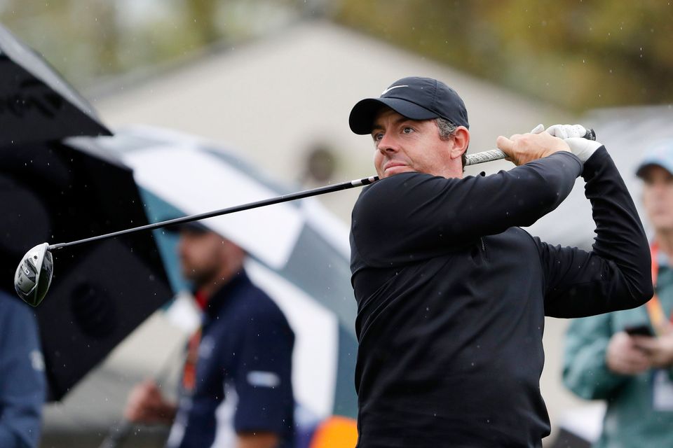 Rory McIlroy tees off on the first hole during the the Houston Open. Photo: Michael Wyke/AP Photo