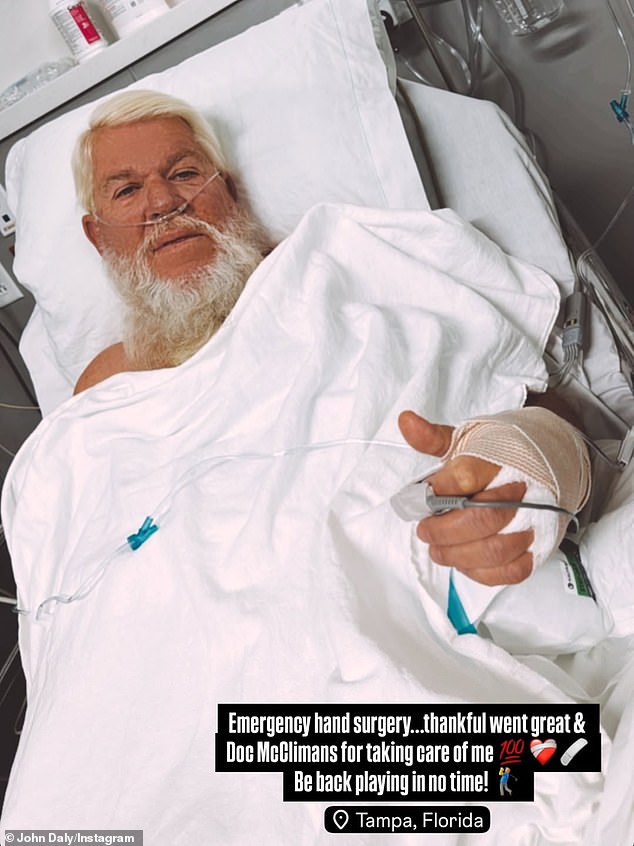 The golf legend is back on the PGA Tour just two months after undergoing emergency surgery