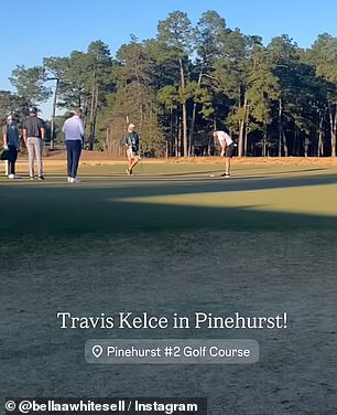 A large group of fans gathered around the course to watch Kelce and Patrick Mahomes play