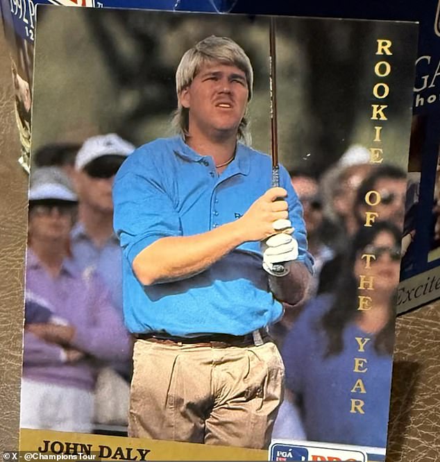 The interview featured a glimpse at a 1992 PGA Tour trading card featuring the major winner