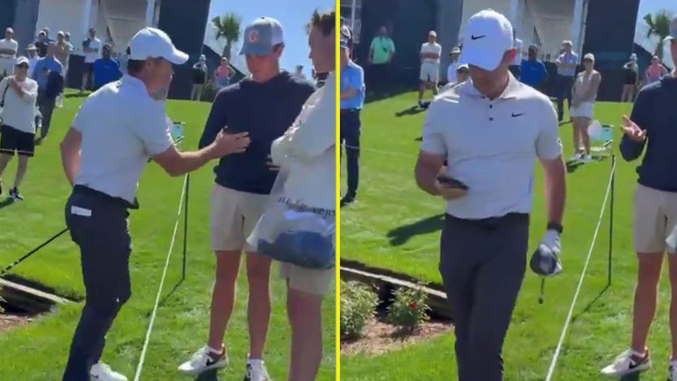 Footage appears to show McIlroy taking a fan's phone during a practice round at The Players