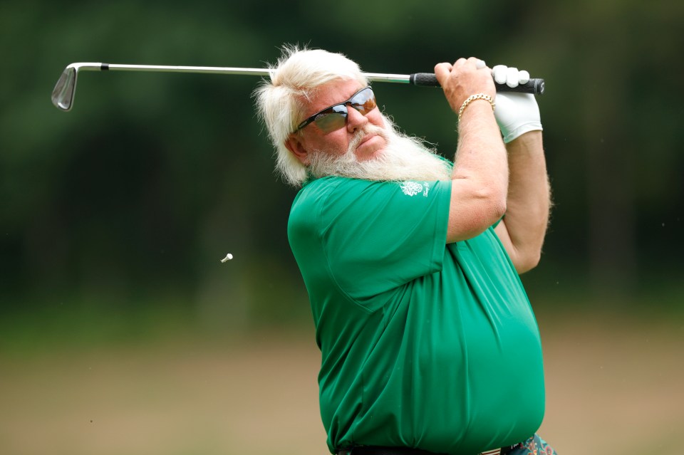 BIRMINGHAM, ALABAMA - MAY 11: John Daly of the United States hits a tee shot on the fourth hole during the first round of the Regions Tradition at Greystone Golf and Country Club on May 11, 2023 in Birmingham, Alabama. (Photo by Alex Slitz/Getty Images)