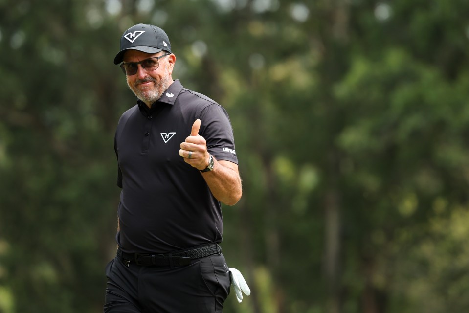 HONG KONG, CHINA - MARCH 09: Phil Mickelson of Hyflyers GC celebrates the birdie on the  4th hole on day three of LIV Golf Hong Kong at The Hong Kong Golf Club on March 09, 2025 in Hong Kong, China. (Photo by Zhizhao Wu/Getty Images)