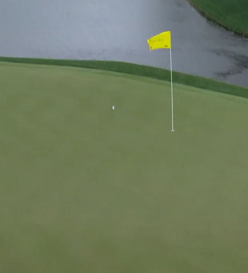 The American star's tee shot bounced twice on the green before rolling into the hole