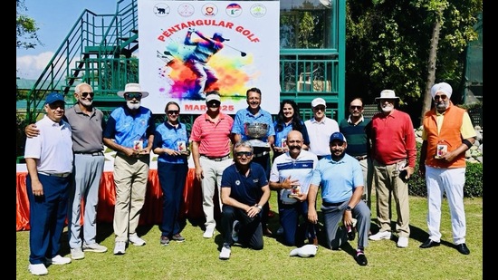 Winner Chandigarh golf club with the trophy. (HT Photo)