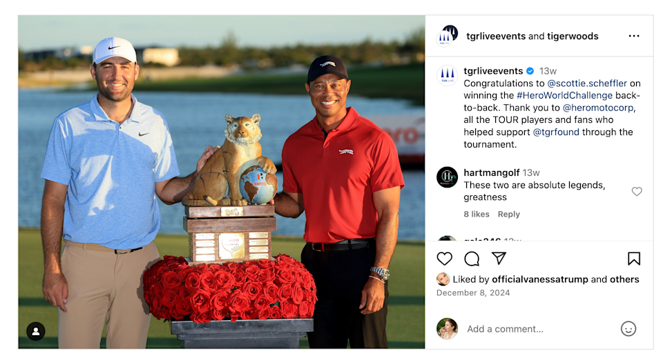  Tiger Woods, right, in an Instagram photo.