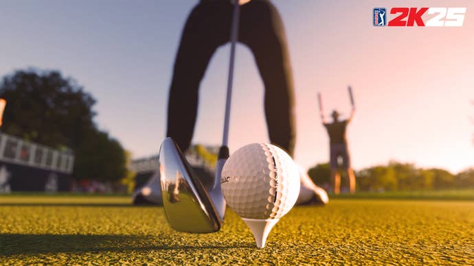 A golfer about to strike a golf ball in PGA Tour 2K25.