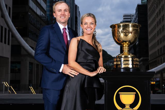 Chris Condon/PGA TOUR via Getty Russell Henley and his wife Teil Duncan Henley attend the Presidents Cup Celebration at The Royal Montreal Golf Club on September 24, 2024 in Montreal, Quebec.