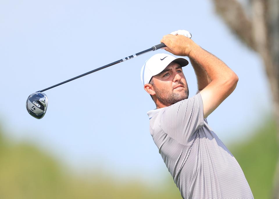 ORLANDO, FLORIDA - MARCH 09: Scottie Scheffler of The United States plays his tee shot on the 15th hole during the final round of the Arnold Palmer Invitational presented by Mastercard 2025 at Arnold Palmer Bay Hill Golf Course on March 09, 2025 in Orlando, Florida. (Photo by David Cannon/Getty Images)