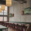 MUNI  Indoor Golf Club / Ivy Studio - Interior Photography, Dining room, Wood, Table, Chair, Glass