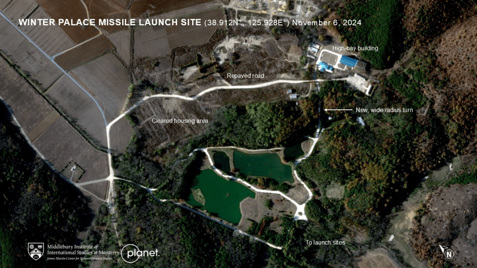 Satellite image of a North Korean missile base disguised as a golf course.