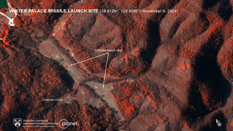 Satellite image of a North Korean missile base disguised as a golf course.