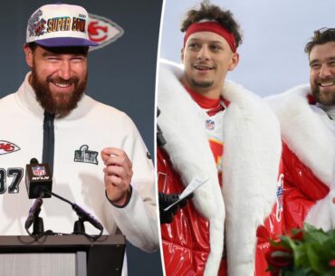 Travis Kelce gets cheeky with fans as he reunites with Patrick Mahomes for offseason golf outing