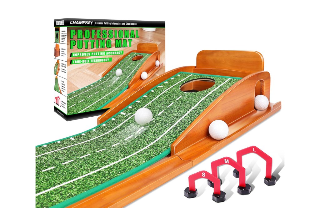 CHAMPKEY Premium Wooden Golf Putting Mat