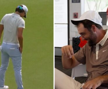 Min Woo Lee uses Aim Point on winning putt, Scottie Scheffler reaction