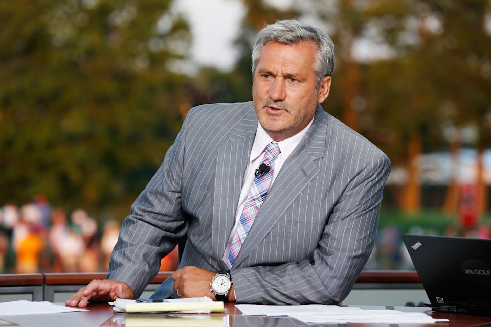 Frank Nobilo reports on the set of Golf Channel after the third round of the 2015 PGA Championship at Whistling Straits in Sheboygan, Wisconsin.