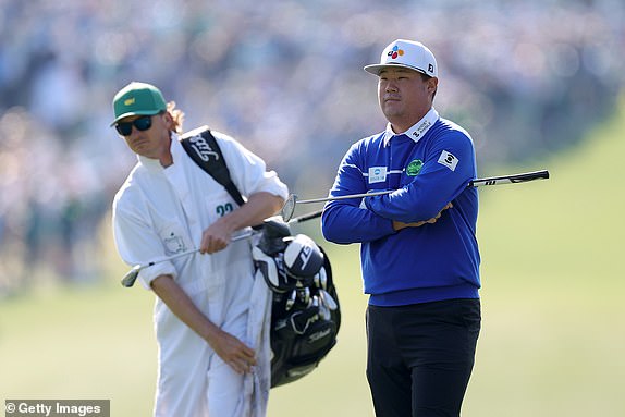 AUGUSTA, GEORGIA - APRIL 11: Sungjae Im of Korea walks on the first hole with his caddie William Wilcox during the second round of the 2025 Masters Tournament at Augusta National Golf Club on April 11, 2025 in Augusta, Georgia. (Photo by Andrew Redington/Getty Images)