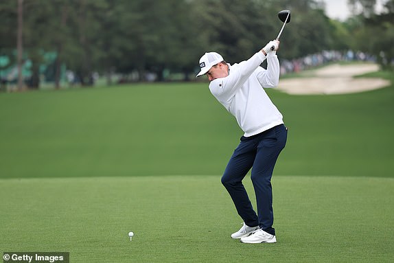 AUGUSTA, GEORGIA - APRIL 11: Matt McCarty of the United States plays his shot from the first tee during the second round of the 2025 Masters Tournament at Augusta National Golf Club on April 11, 2025 in Augusta, Georgia. (Photo by Michael Reaves/Getty Images)