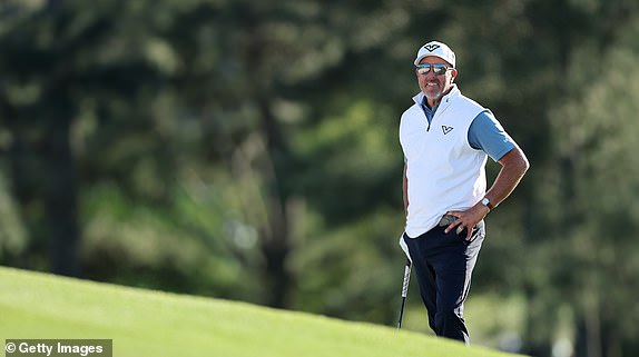 AUGUSTA, GEORGIA - APRIL 11: Phil Mickelson of the United States prepares to play a shot on the 18th hole during the second round of the 2025 Masters Tournament at Augusta National Golf Club on April 11, 2025 in Augusta, Georgia. (Photo by Michael Reaves/Getty Images)