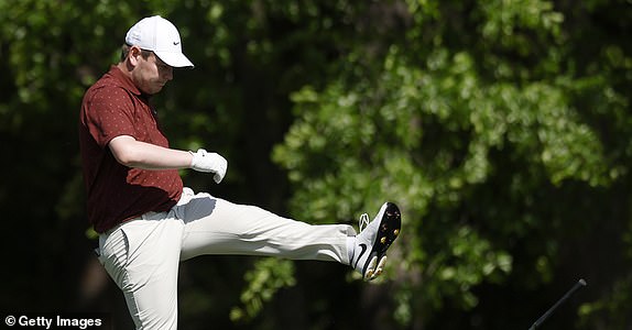 AUGUSTA, GEORGIA - APRIL 11: Robert MacIntyre of Scotland reacts after his second shot on the 11th hole during the second round of the 2025 Masters Tournament at Augusta National Golf Club on April 11, 2025 in Augusta, Georgia. (Photo by Harry How/Getty Images)