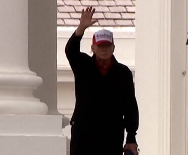 President Trump seen leaving the White House to play golf on Easter Sunday