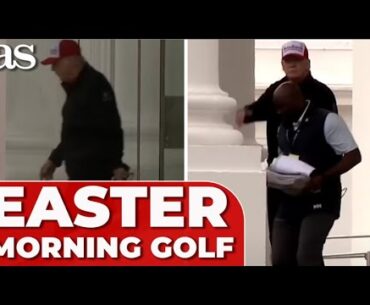 Trump CAUGHT OFF GUARD by press as he heads to play GOLF on EASTER MORNING