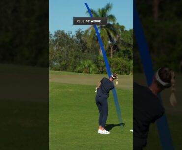 Tiger Woods hits the pin showing Nelly Korda his draw chip...