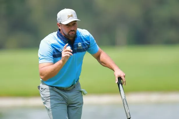Bryson DeChambeau of Crushers GC reacts on the 7th hole on day one of LIV Golf Mexico City at Club de Golf Chapultepec on April 25, 2025 in Mexico City