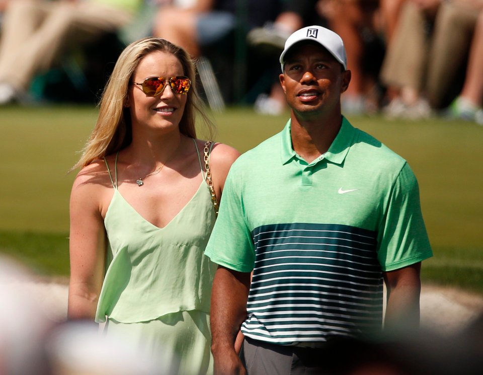 Lindsey Vonn and Tiger Woods at the 2015 Masters Tournament.