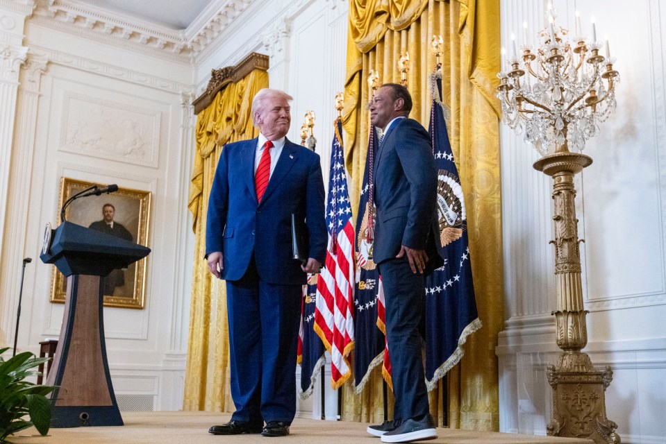 President Trump and Tiger Woods at a White House reception for Black History Month.