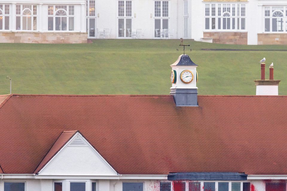 Trump Turnberry was sprayed with red paint on March 8 (Handout/Palestine Action/PA)