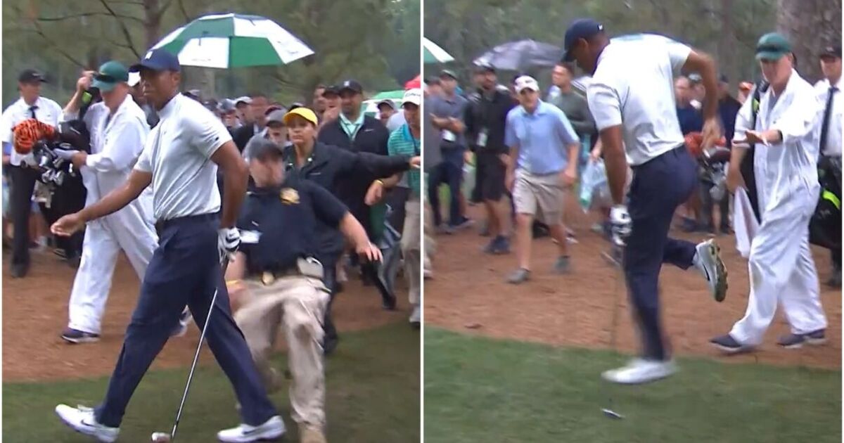Tiger Woods was tackled by Masters security guard and limped away from scene | Golf | Sport Tiger Woods was tackled by Masters security guard and limped away from scene | Golf | Sport